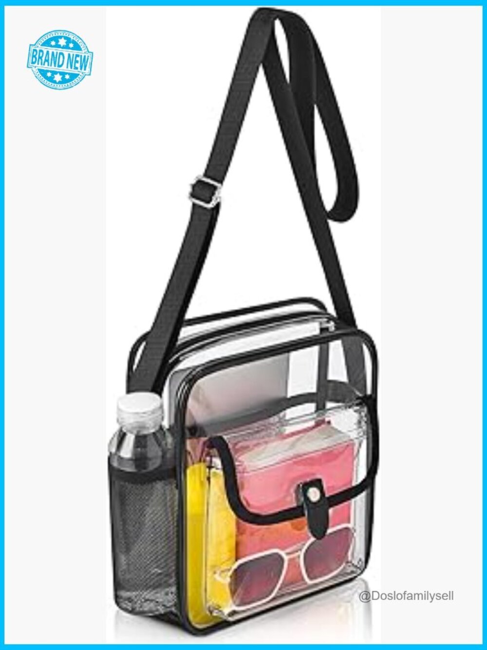 Clear Crossbody Bag Stadium Approved Adjustable Strap Bottle Holder